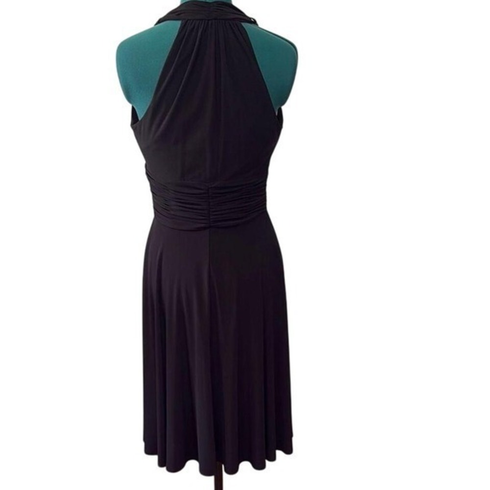 Black Cocktail Dress Womens 8 Ruched Waist Rhinestone Elegant Little Black Dress - Picture 3 of 6